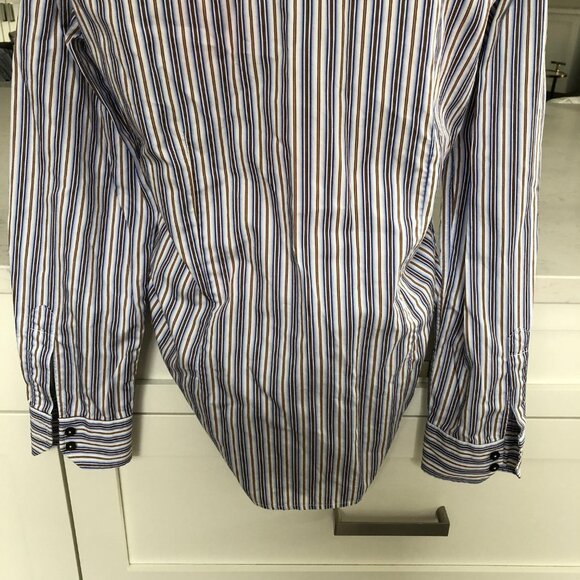 Etro Button Down Striped Italian Made Shirt Blue Wht Gold Sz 8/44 no fabric tag - Picture 4 of 8